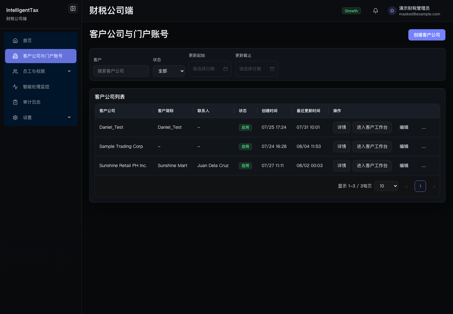 客户公司与门户账号