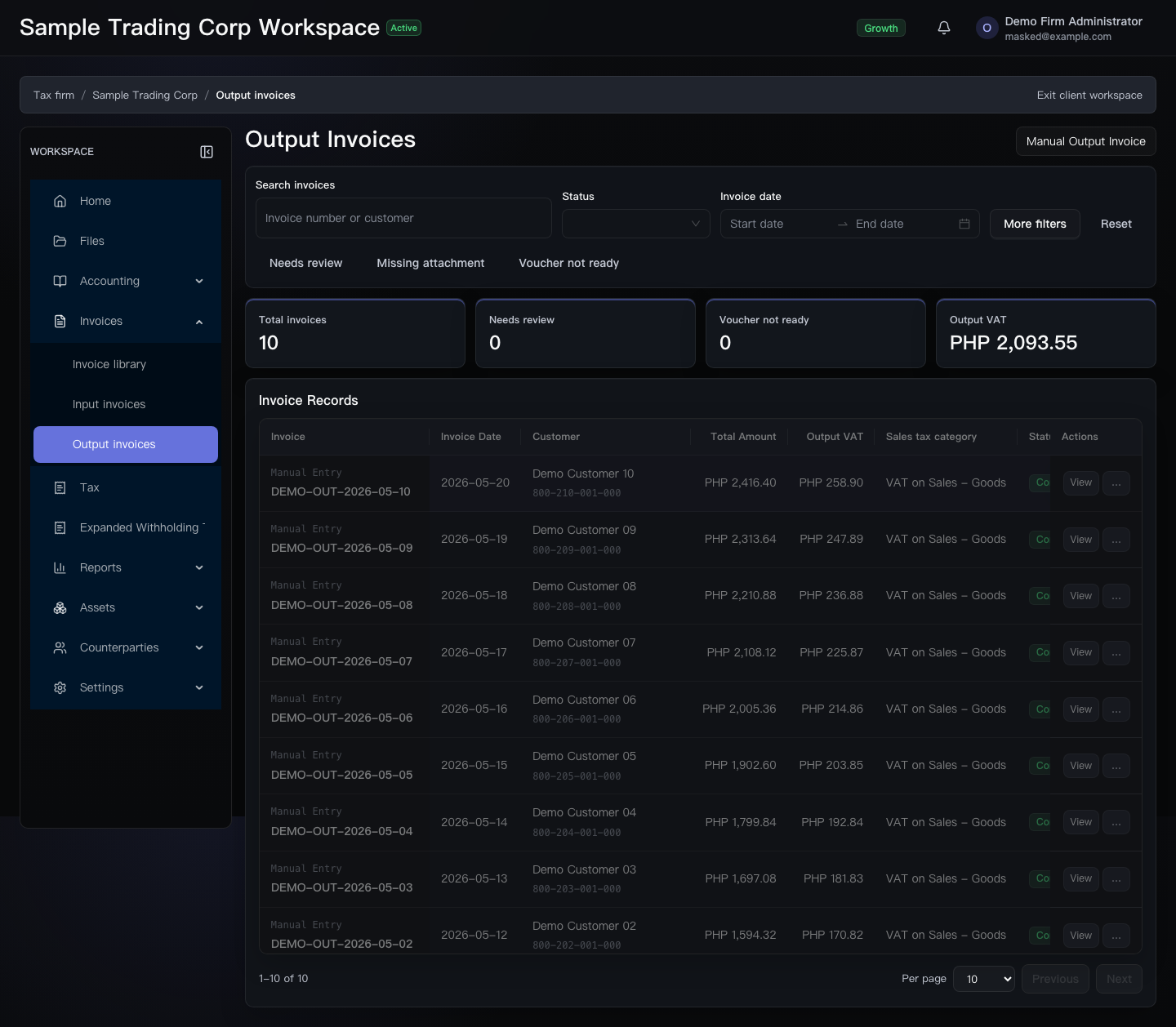 Output invoices