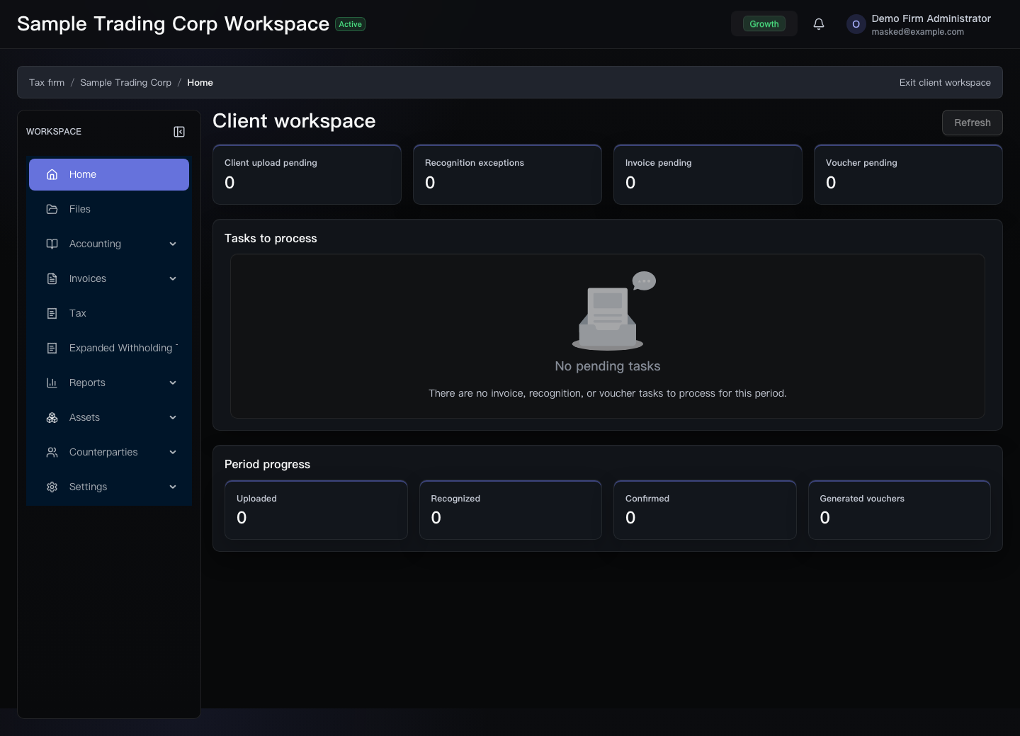 Client workspace navigation